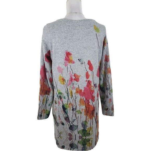 Soft Surroundings ~Woman Size S~ Gray/Orange Floral Long Sleeve Tunic Side Slits - Picture 4 of 16